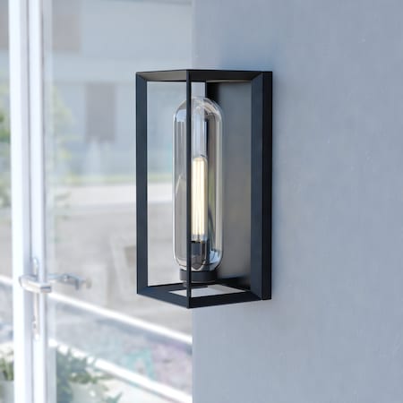 Vaxcel Pullman 1 Light Black Modern Industrial Outdoor Wall Sconce Clear Glass T0605